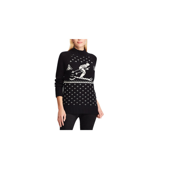 Chaps Women Novelty Fashion Mockneck Pull Over Sweater Black/Multi Size S - Picture 1 of 3